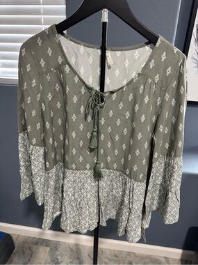 Mudd Olive Green Printed Tassel Tie Boho Tunic